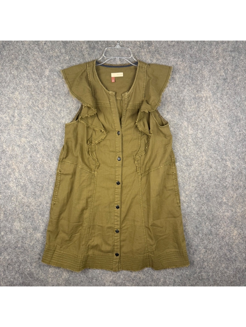 Pilcro Anthropologie Button Down Flutter Sleeve Mini Dress Olive Green Small 687